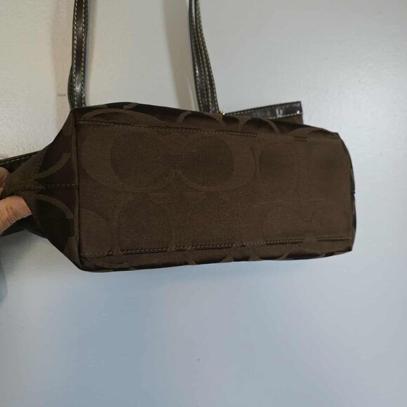 EUC Coach Signature Stripe Brown Sateen Canvas Tote - Picture 9 of 11